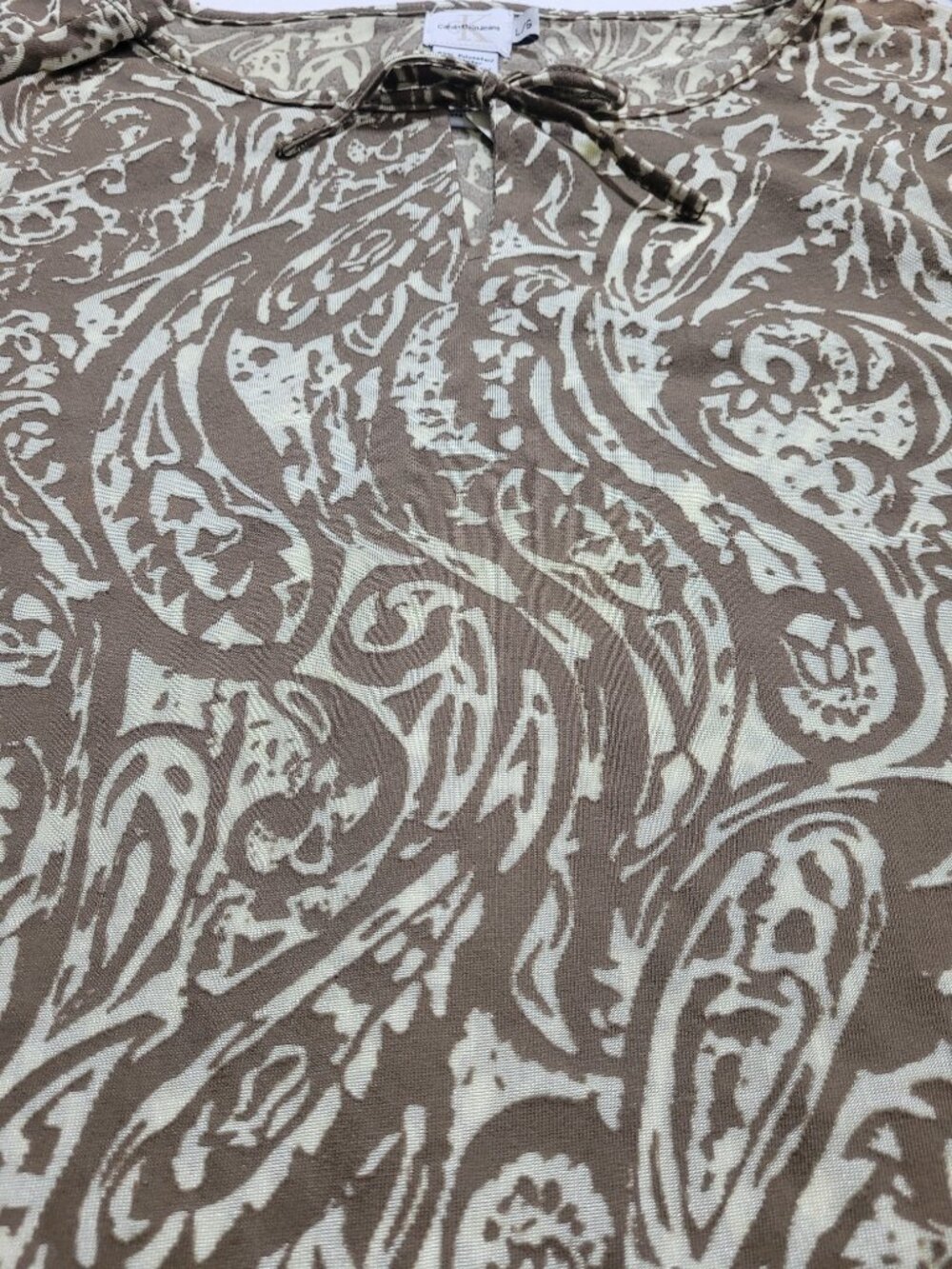 Calvin Klein Jeans Paisley Print Blouse 3/4 Sleeve Brown Mocha Cream Large Boho - Picture 8 of 10